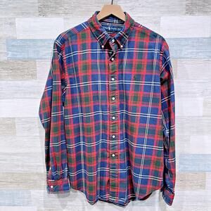 Ralph Lauren Vintage 90s Flannel Shirt Red Blue Plaid Classic Fit Prep Mens XL